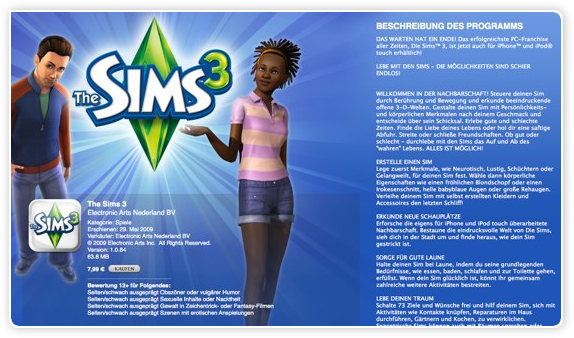 Die Sims 3 in iTunes für iPhone und iPod Touch