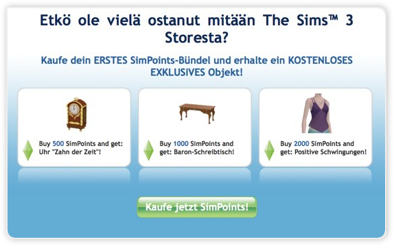 Sims 3 - Simpoints kaufen und gratis Sachen erhalten
