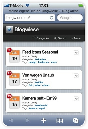 Screen von der Blogwiese mit dem iPhone